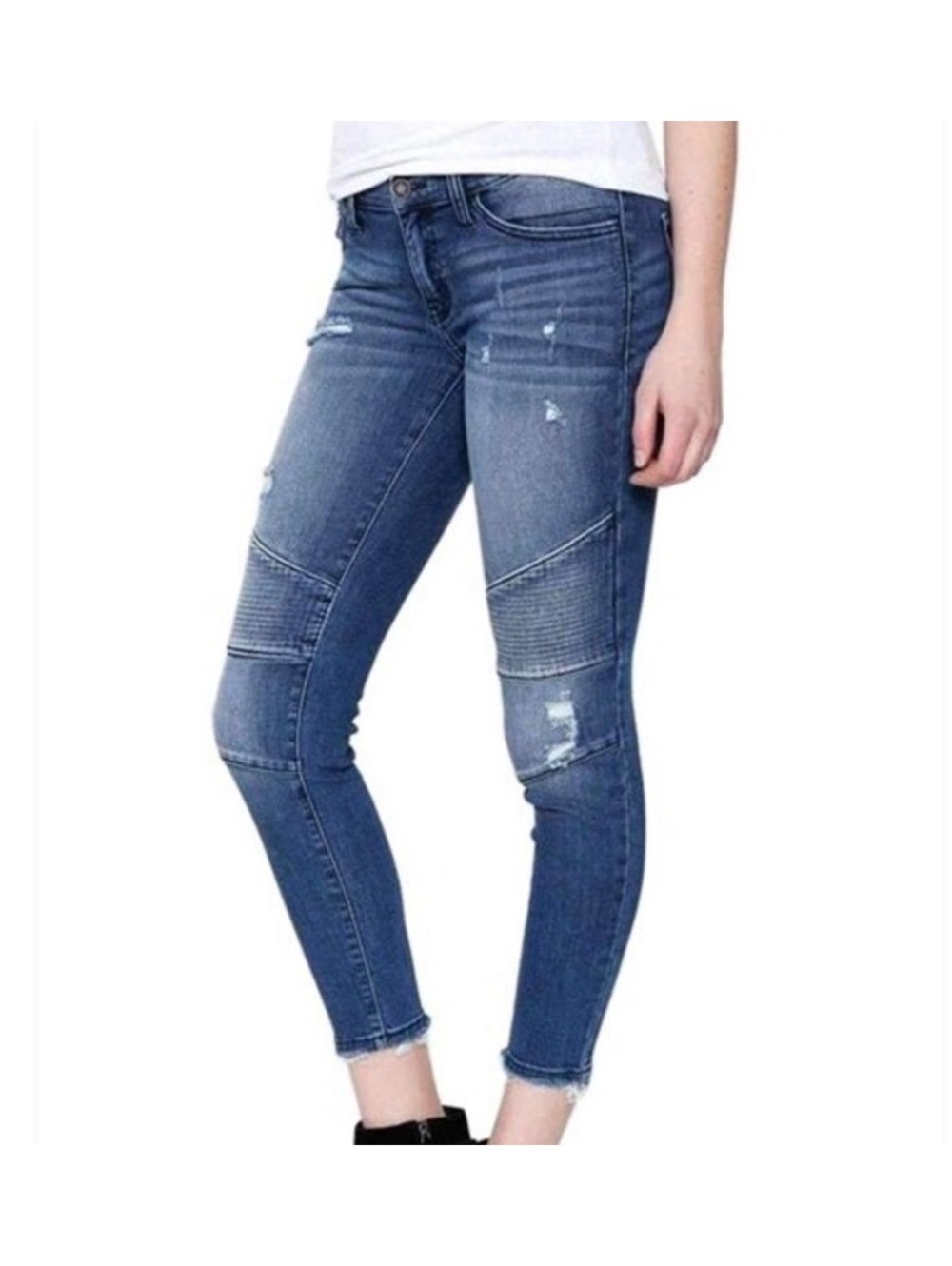 KanCan Moto Skinny Jeans distressed denim frayed hems womens junior size 24